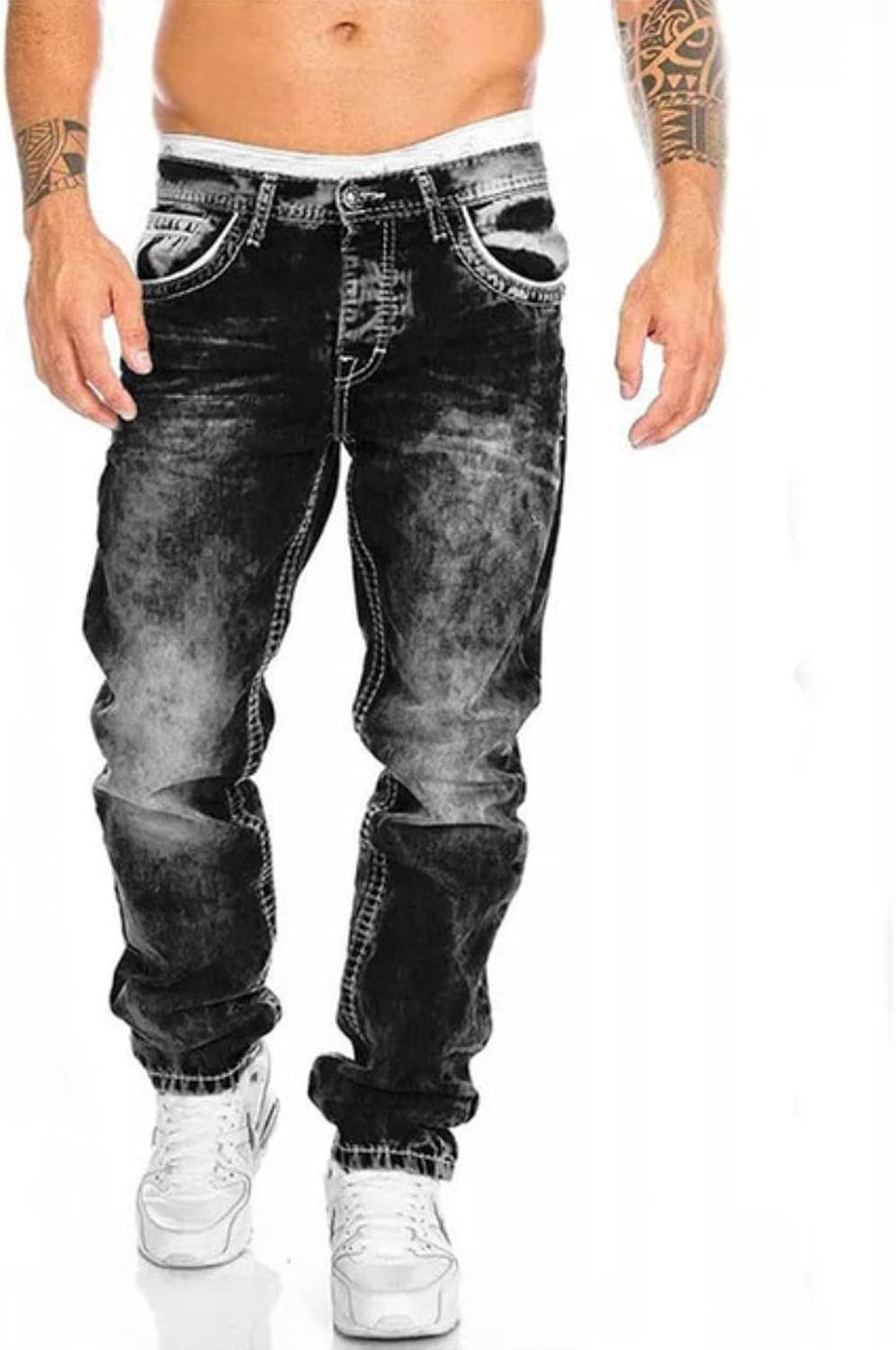 HANFBIO Mode klassisk herr premium lösa vida ben byxor business casual herrbyxor herr raka jeans