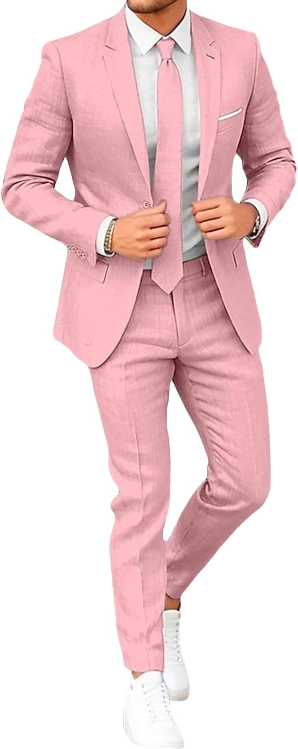 Herr Classic Fit bröllop formella set 2-delad kostym, solid jacka och byxor set för män bal fest & affärer