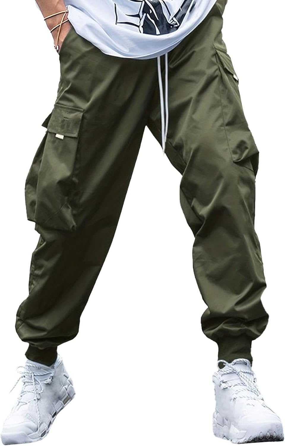 Herr cargo joggingbyxor elastisk midja dragsko säckiga träningsbyxor techwear byxor för män 2025 trendiga kläder
