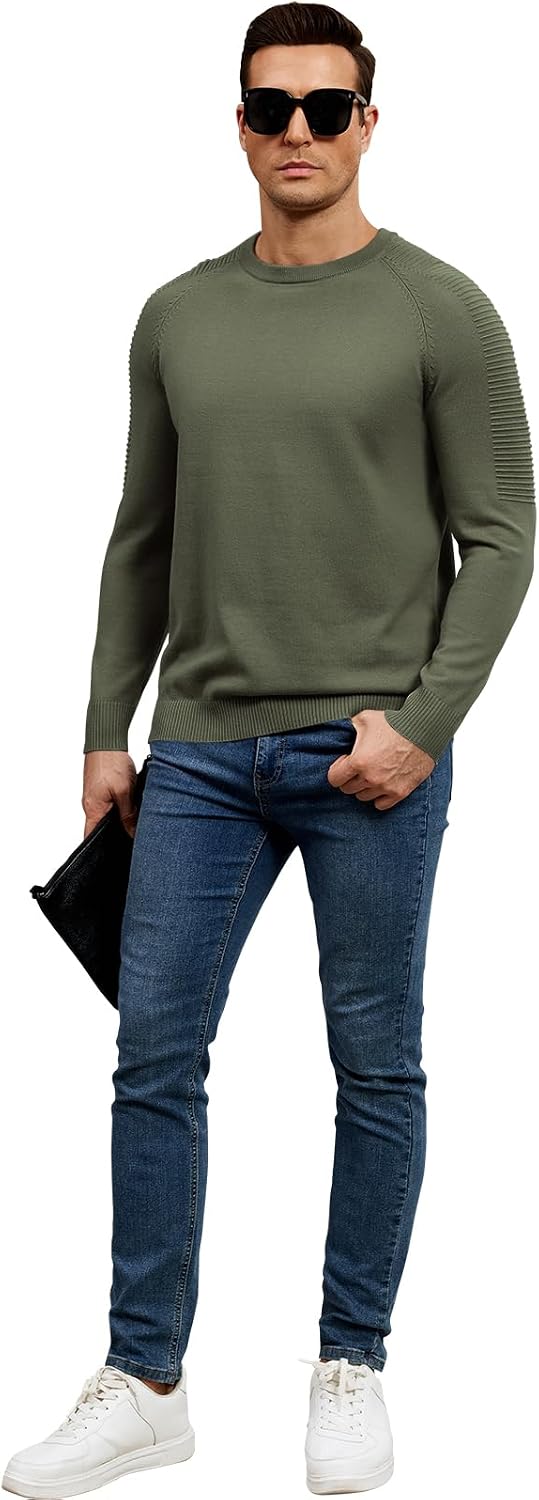 herr rund hals raglan långärmad jumper enfärgad termisk stickad pullover axel ribbning detalj 100 % bomull klassiska stickade kläder höst vinter