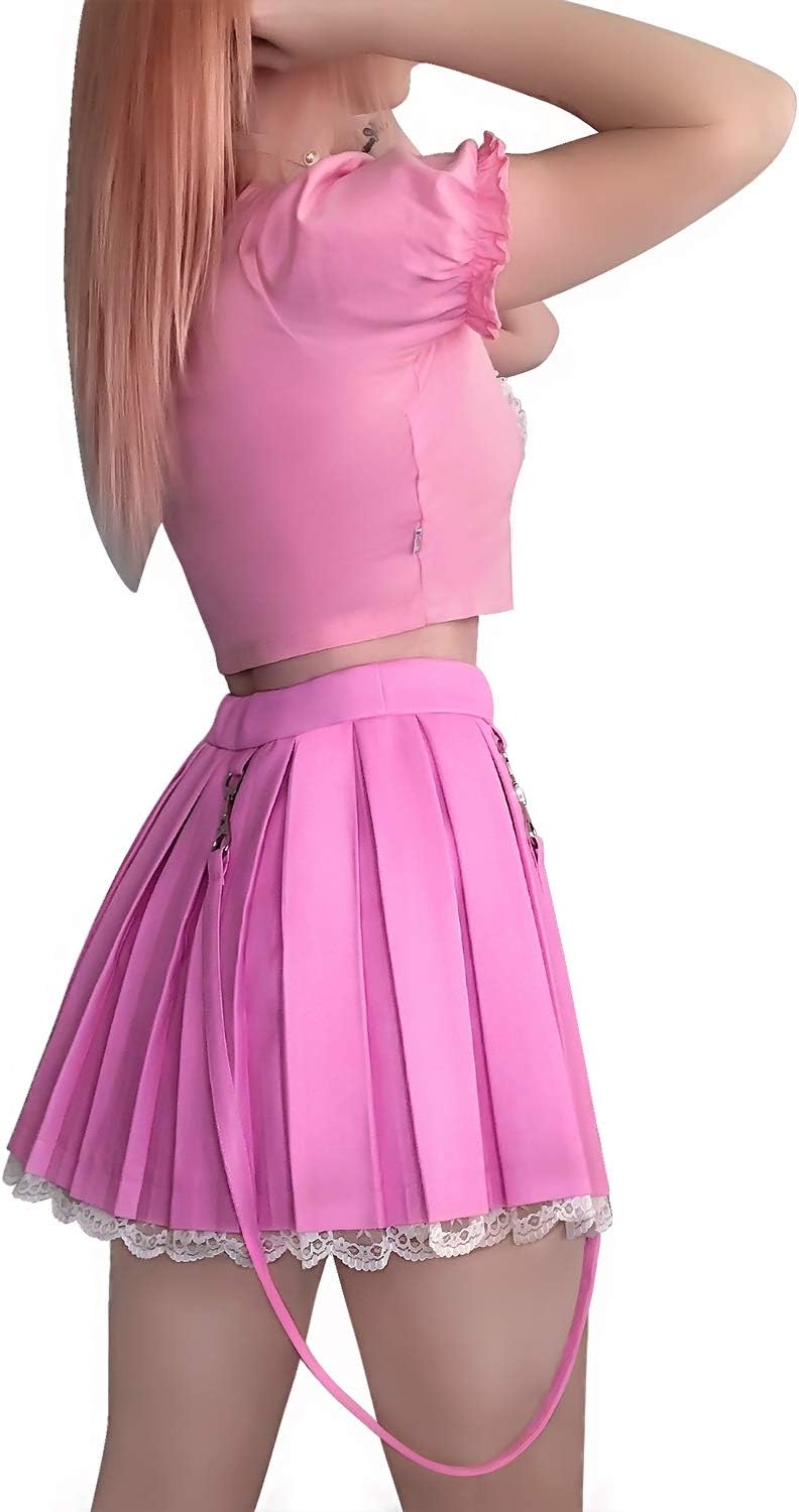 LittleForBig Damer A-linje veckad PU konstläder Flared Casual spets Mini kjol - Troublemaker