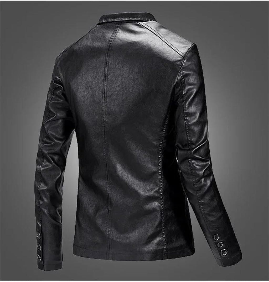 Bollrllr Män PU läderjacka business casual blazer smal passform kostym kappa vår