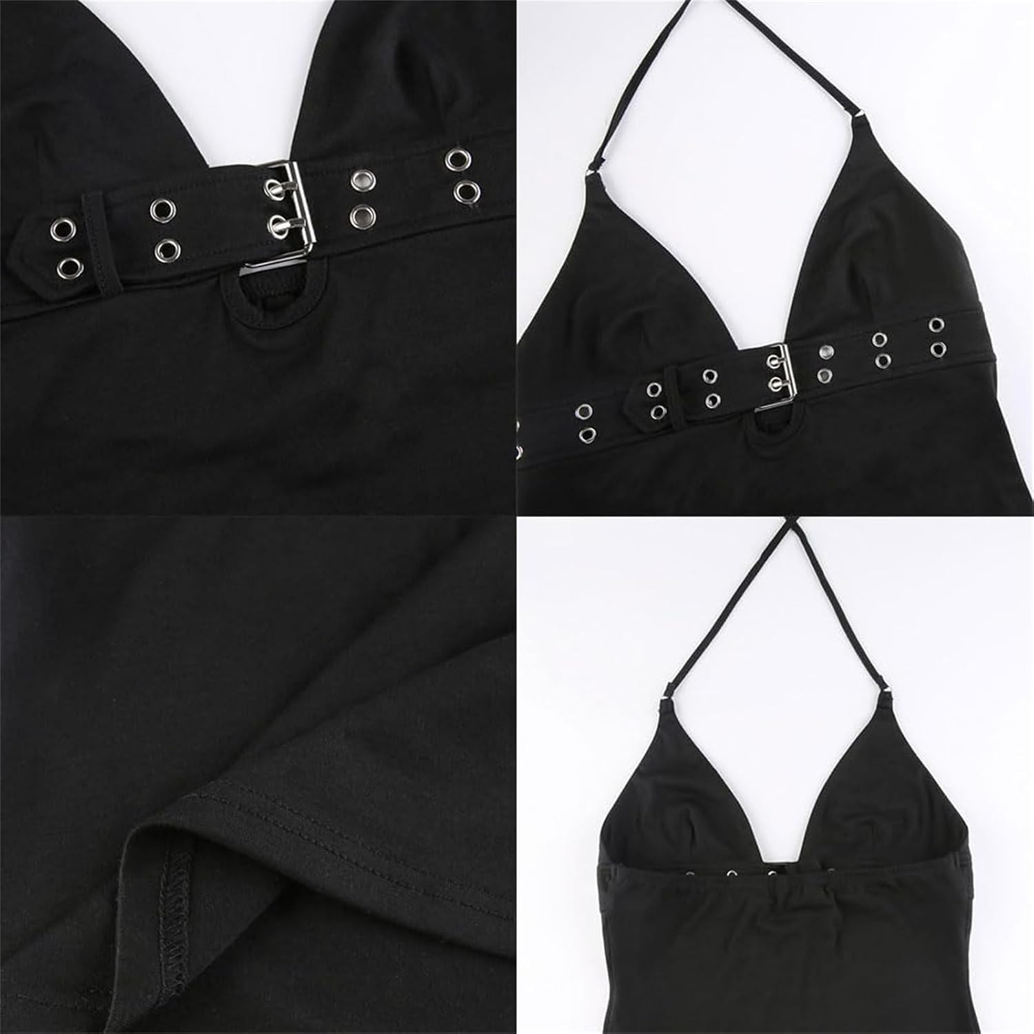 Emo Alt Goth Grunge linne, Y2k spaghetti rem linne toppar, sommar gotiska kläder rygglös väst