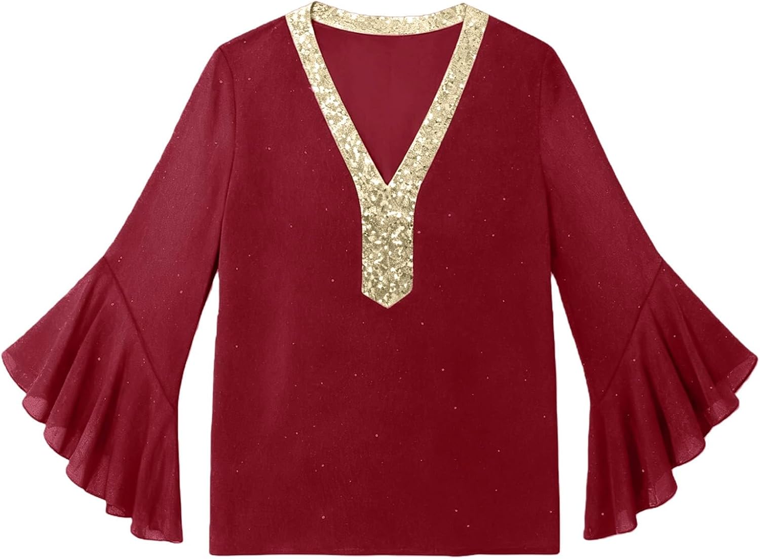 Glittrig festtopp för kvinnor, V-ringad, 3/4, utsvängd ärm, elegant, lös passform, paljett, blus, för kvällsklubb, cocktail, utekväll