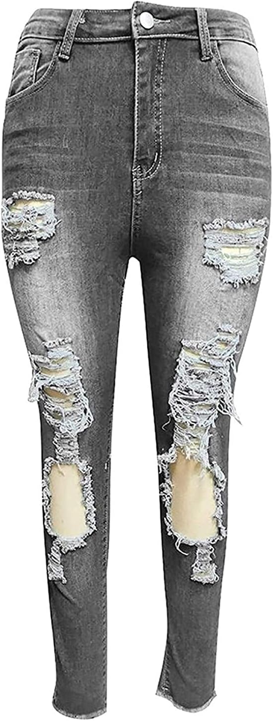 Hög Midja Ripped Jeans Kvinnor Jeans Byxor Kvinnor Hål Skinny Jeans Byxor Kvinnor Ripped Destroyed Denim Jeans Relaxed Women Stretch Slim Fit Ripped Broken Pants Jeans Leggings Women Large Jeans för k
