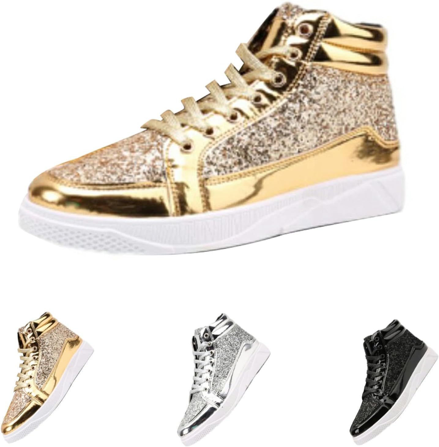 Skor herr glitter guld, paljetter sneakers herr sneakers hög topp fritidsskor glänsande promenadskor med tjock sula paljettskor karneval skateboardskor mode herrstövlar