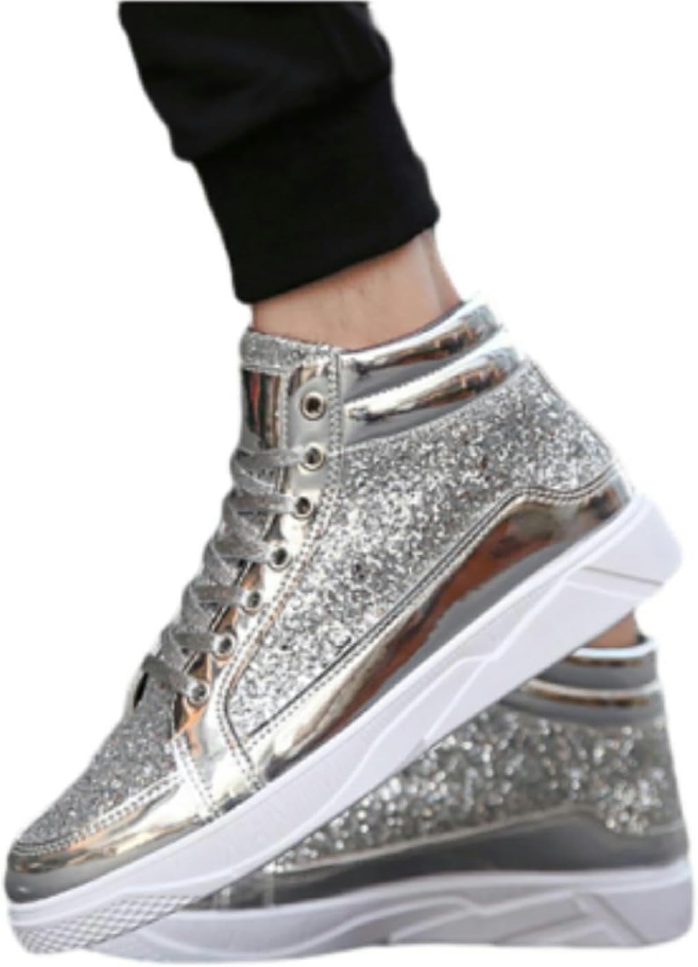 Skor herr glitter guld, paljetter sneakers herr sneakers hög topp fritidsskor glänsande promenadskor med tjock sula paljettskor karneval skateboardskor mode herrstövlar