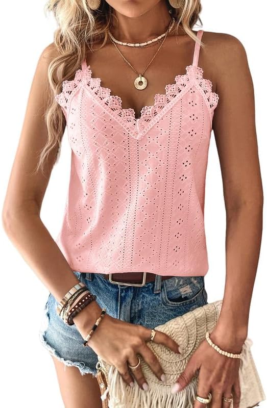 Haibang Chic och elegant sommarlinne dam camisole spets ärmlös spaghettiband topp sexig lös tröja ögla broderi camisole mode casual tanktoppar
