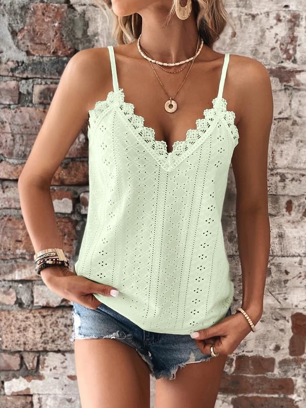 Haibang Chic och elegant sommarlinne dam camisole spets ärmlös spaghettiband topp sexig lös tröja ögla broderi camisole mode casual tanktoppar