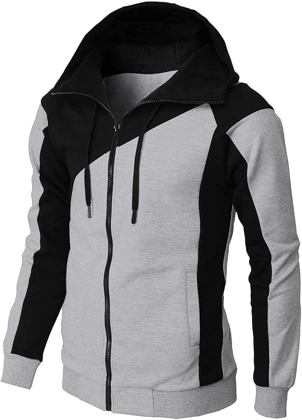 Generisk huvtröja med dragkedja för män, huvtröja med dragsko och fickor pullover tvåfärgad lapptäcke huvtröjor ledig hip hop sweatjacka slim fit andningsaktiv tröja cake casual mångsidig topp