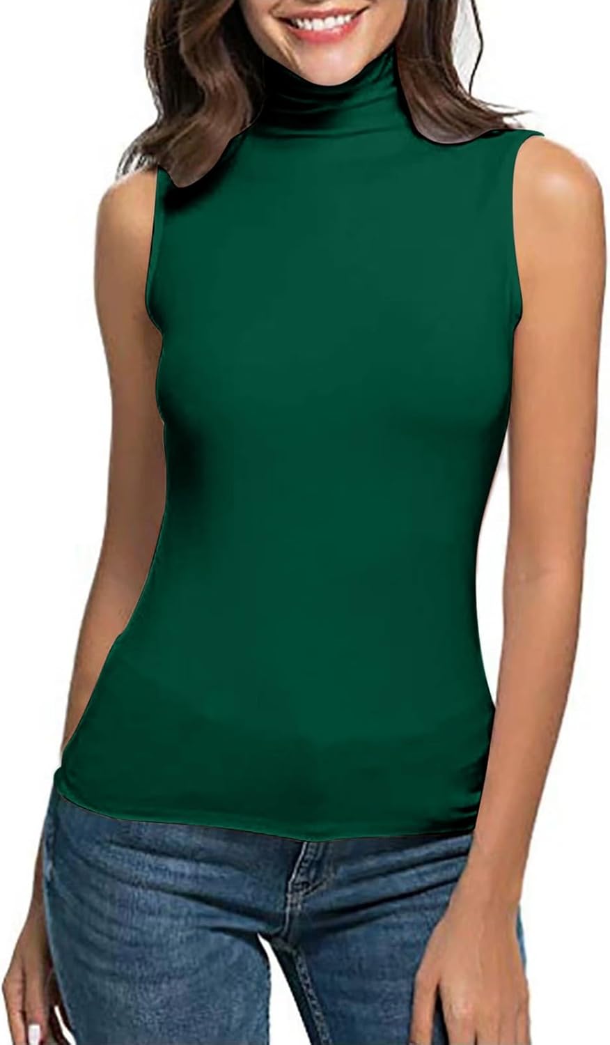 T-shirt dam polokrage - chic och elegant linne för kvinnor smal passform bekväm ärmlös t-shirt enfärgad ledig flytande topp andningsbar lätt topp