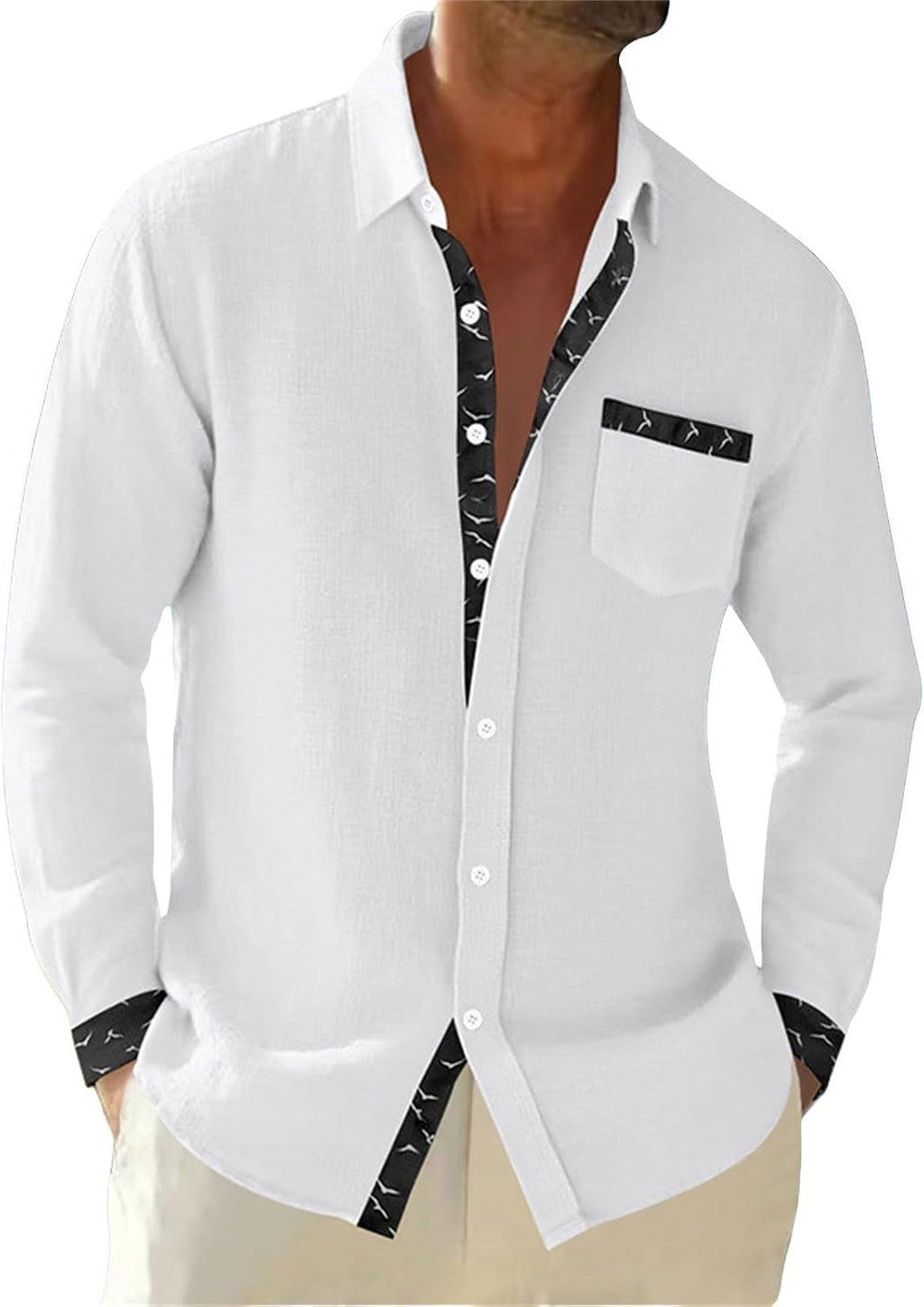 Herrskjorta linne hawaiiansk skjorta herr andningsbar skjorta långärmad chic skjorta överdimensionerad sommartopp med krage ledig minimalistisk baggy topp