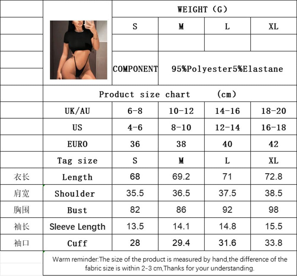 Kvinnor Cut Out Ring Linked Bodysuit - Rund halsringning Kortärmad Högskuren Bodysuit, Svart, L