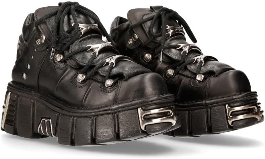New Rock 106 S1 unisex gotisk punk svart metallisk plattform mode ankelstövlar