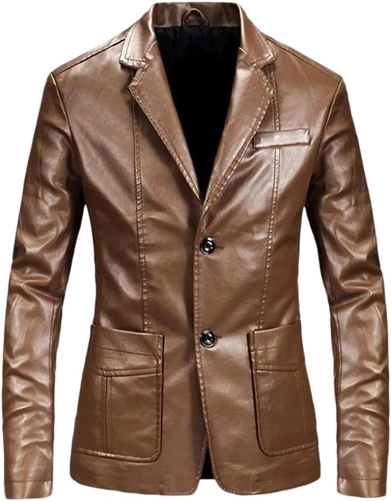 Bollrllr Män PU läderjacka business casual blazer smal passform kostym kappa vår