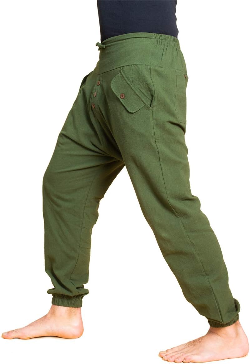 PANASIAM Yogi Pants Classic för dam och herr I bekväma fritidsbyxor i Aladin-Harem-stil – 100% bomull I optimal passform tack vare dragsko fram och elastisk linning bak I sommarbyxor