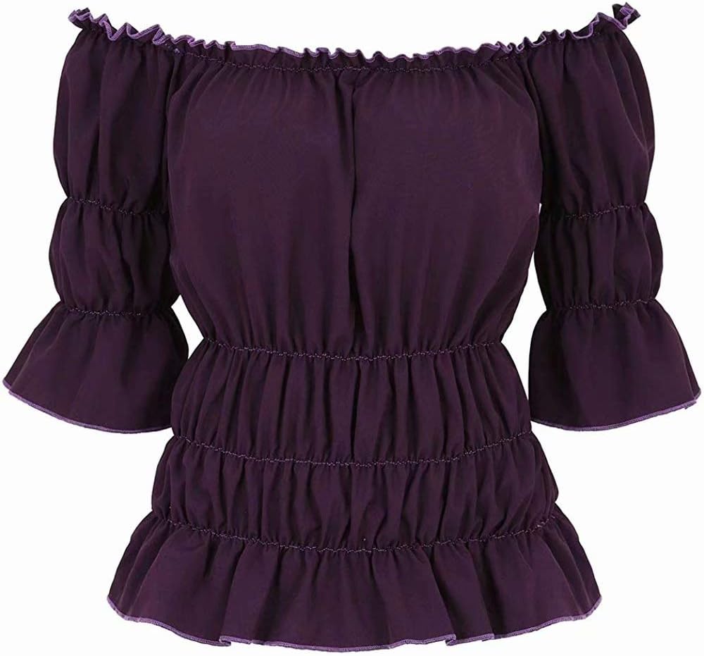Blusar för kvinnor Off The Shoulder Renaissance Toppar Medeltida piratskjorta Gothic Smocked Boho kort ärm