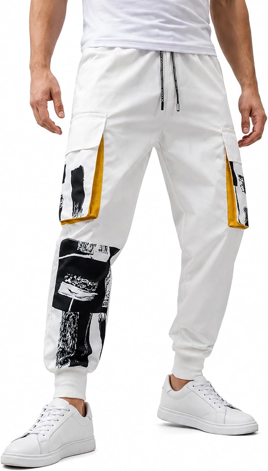 XYXIONGMAO Män vit taktiska haremsbyxor med fickor techwear streetwear hip hop joggare sweatpants cargobyxor för män
