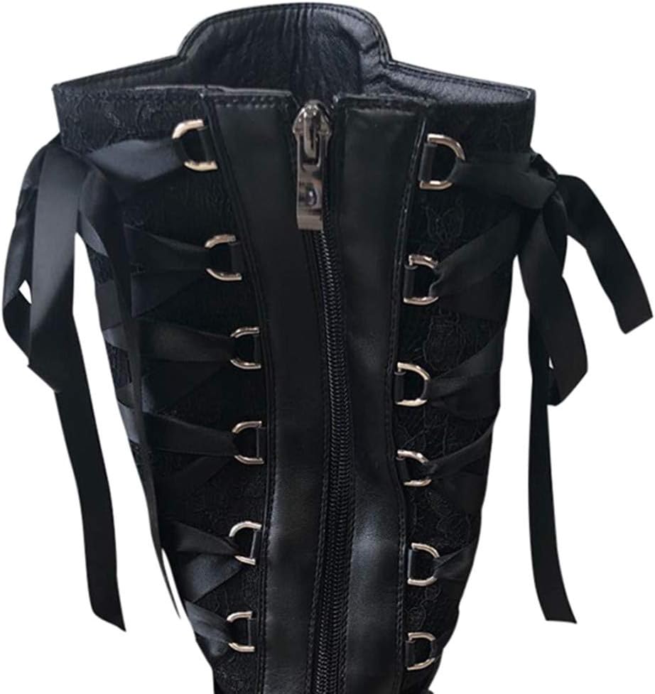 OBiQuzz Bös Cosplay bunden – mode damsko gotiska stövlar höga damer svart med klack