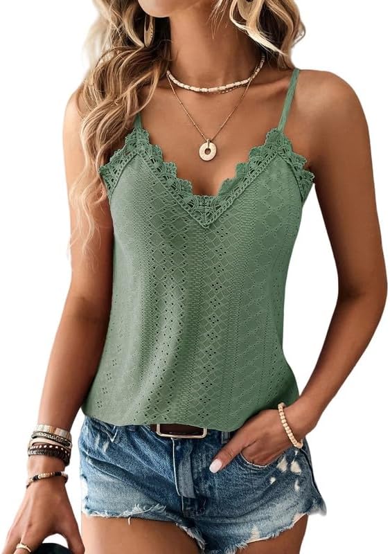 Haibang Chic och elegant sommarlinne dam camisole spets ärmlös spaghettiband topp sexig lös tröja ögla broderi camisole mode casual tanktoppar