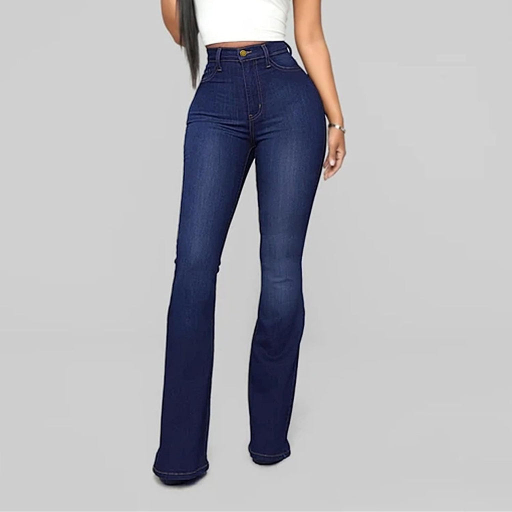 Kurviga jeans för kvinnor Damjeans med hög midja, utsvängda jeans, bootcut med stretch, vida ben och casual byxor