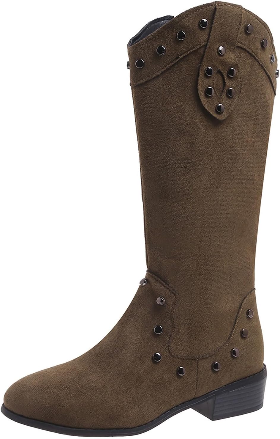 Generiska dam västerländska stövlar med klack, cowboystövlar dam medelstora höga vandringskängor med blockklack övergångsstövlar vintage halvstövlar western cowgirl stövlar slip-stövlar Chelsea