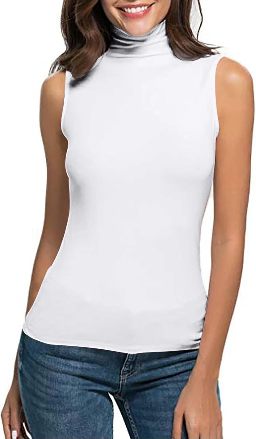 T-shirt dam polokrage - chic och elegant linne för kvinnor smal passform bekväm ärmlös t-shirt enfärgad ledig flytande topp andningsbar lätt topp