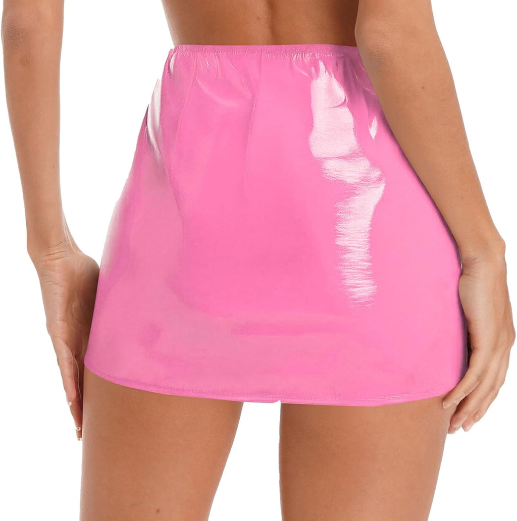 kort minikjol läderkjol lackerad metallisk glänsande tajt hög midja kjol bodycon cluwbear S-3XL