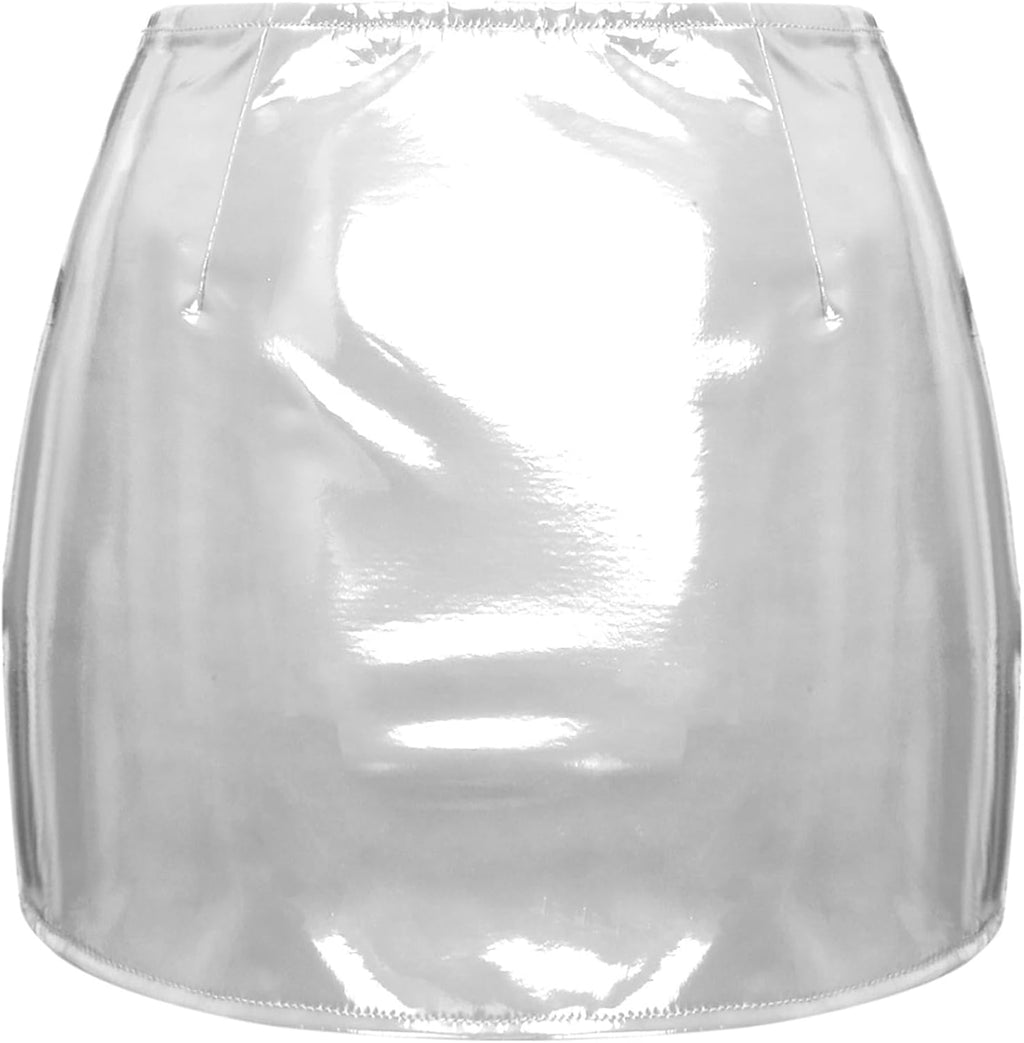 kort minikjol läderkjol lackerad metallisk glänsande tajt hög midja kjol bodycon cluwbear S-3XL