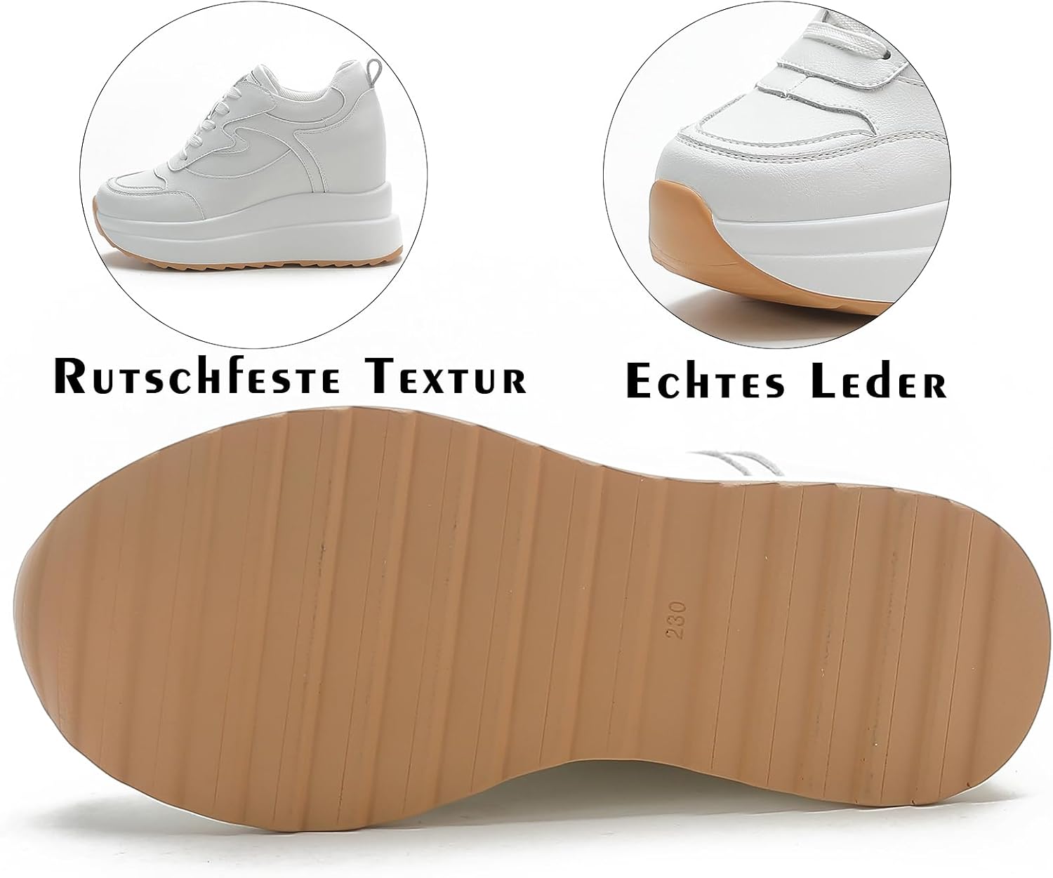 AONEGOLD Plattformssneakers med hög dold häl, kilsneakers, läderöverdel, mode snörningar, ökar 10 cm