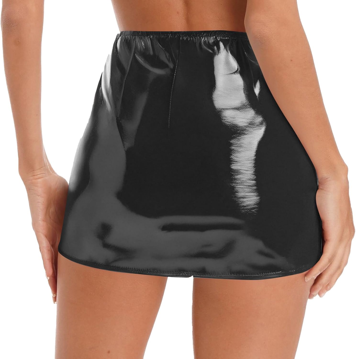 kort minikjol läderkjol lackerad metallisk glänsande tajt hög midja kjol bodycon cluwbear S-3XL