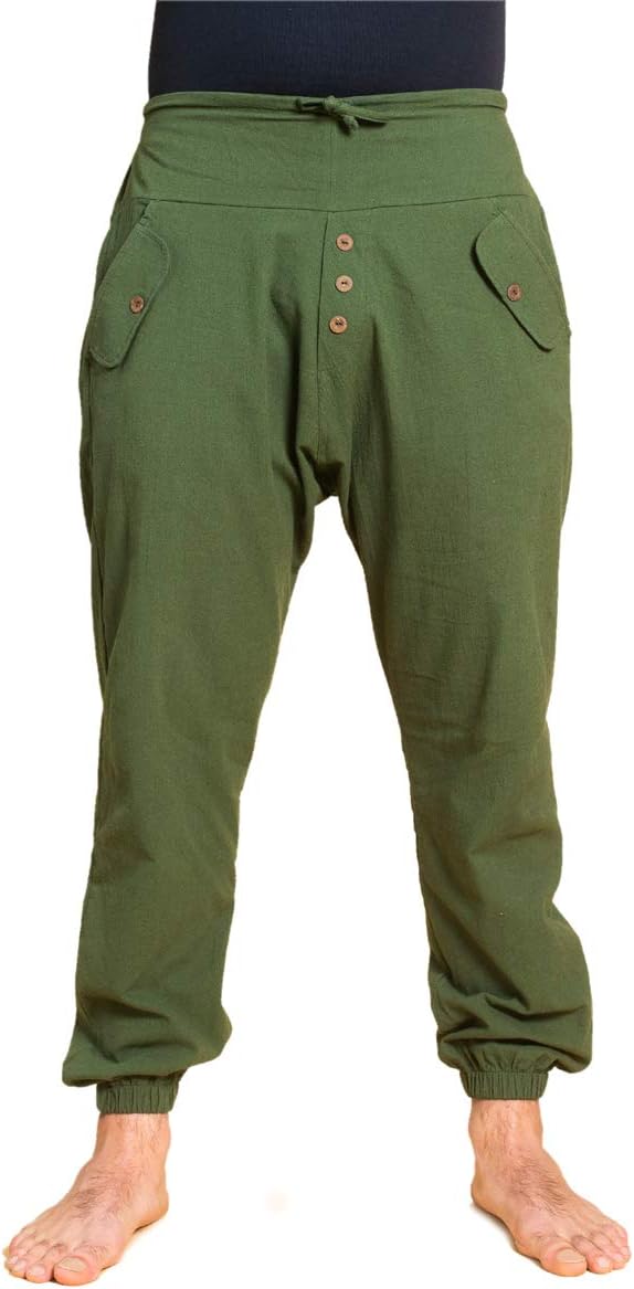 PANASIAM Yogi Pants Classic för dam och herr I bekväma fritidsbyxor i Aladin-Harem-stil – 100% bomull I optimal passform tack vare dragsko fram och elastisk linning bak I sommarbyxor
