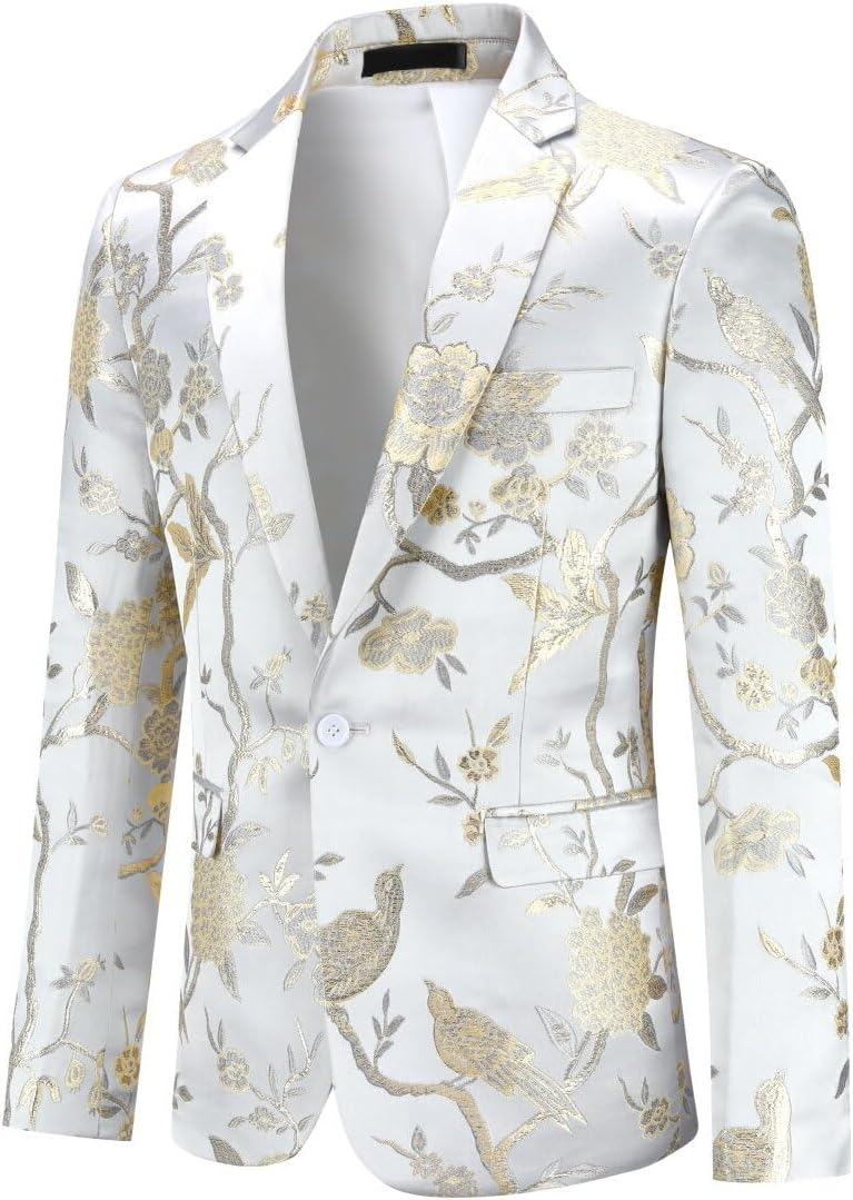 YOUTHUP Broderi blazer för män smal passform blommig kostym jacka snygg blommig smoking jackor