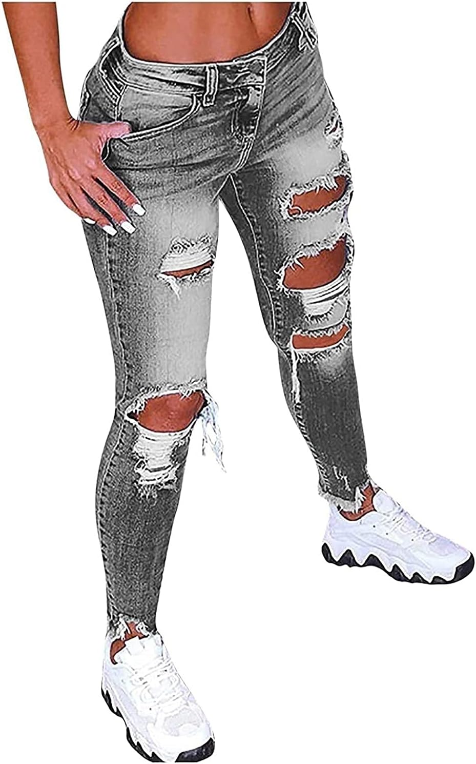 Hög Midja Ripped Jeans Kvinnor Jeans Byxor Kvinnor Hål Skinny Jeans Byxor Kvinnor Ripped Destroyed Denim Jeans Relaxed Women Stretch Slim Fit Ripped Broken Pants Jeans Leggings Women Large Jeans för k