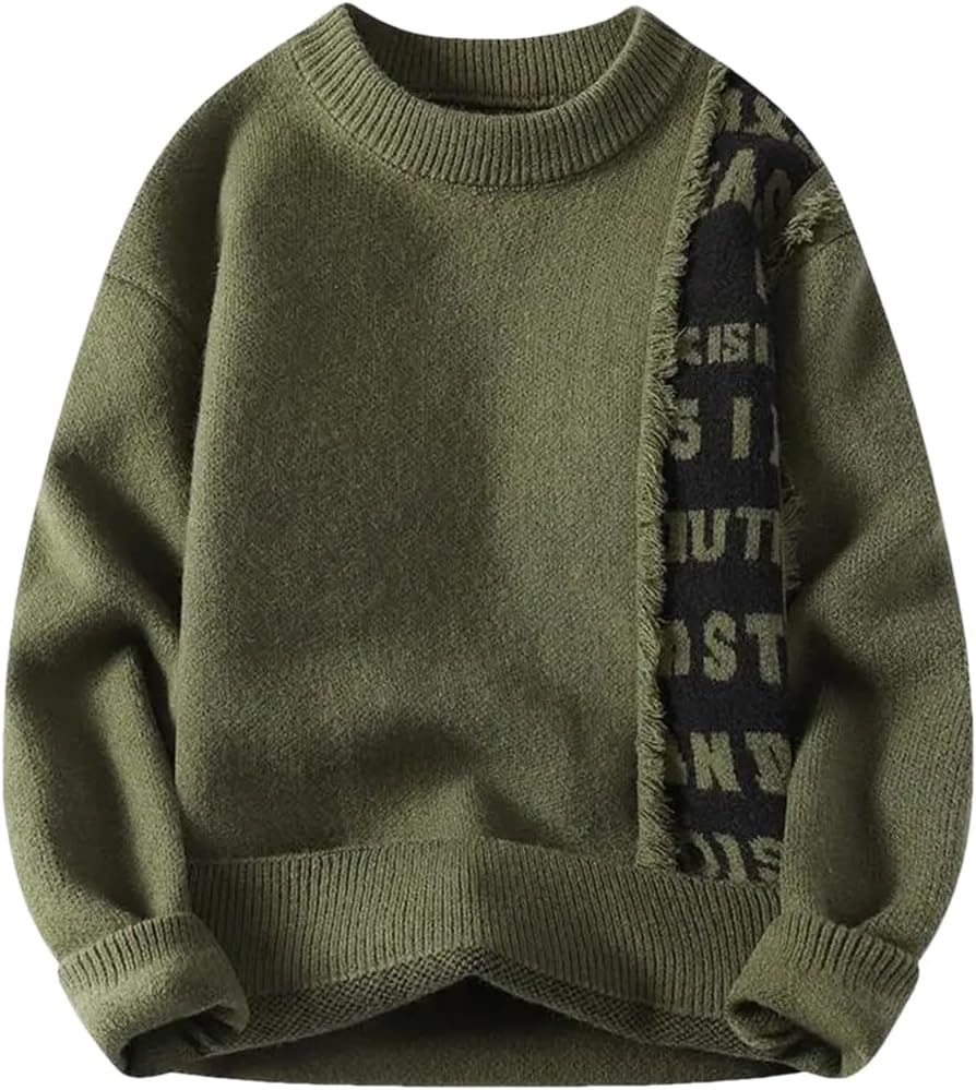 Fnfmrfmr Stickad herrtröja med lappverk rund hals varm hip-hop street pullover tröjor toppar