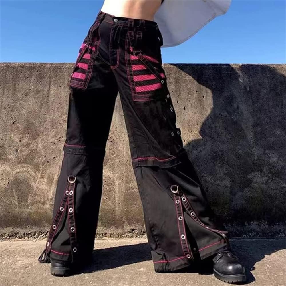 Kvinnor Y2k-jeans, gothstil, byxor i punkig emostil, säckiga, utsvängda jeans, breda ben, Harajuku grunge-byxor, hiphop-kläder