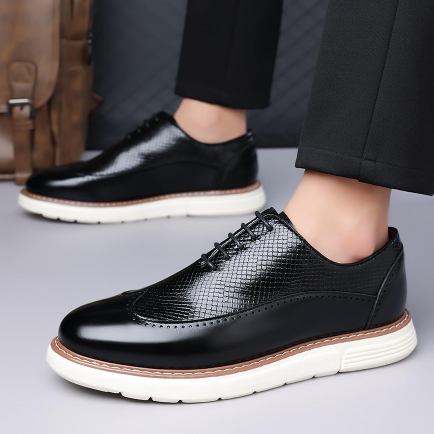 Herr Casual Sneaker Brogues Business Formal Oxfords Lackskinn Snörning Kontors Promenadskor