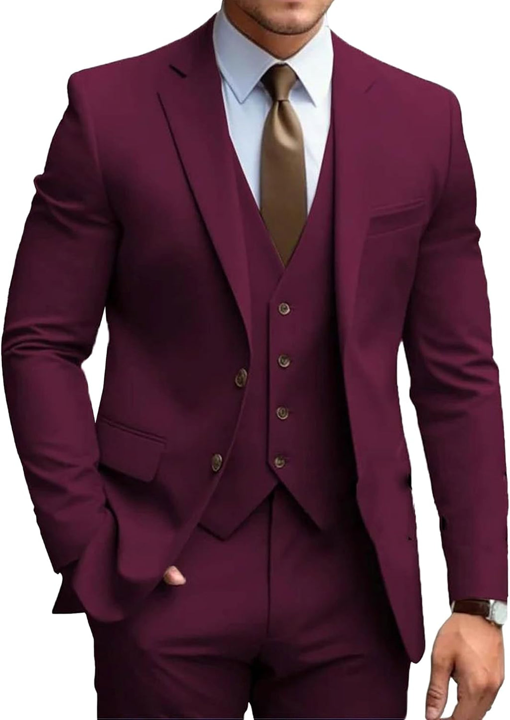 Herr 3-delad solida kostymer bröllop brudgum 2-knapps kavajslag blazer väst & byxor set vardaglig bal outfit för affärsmän