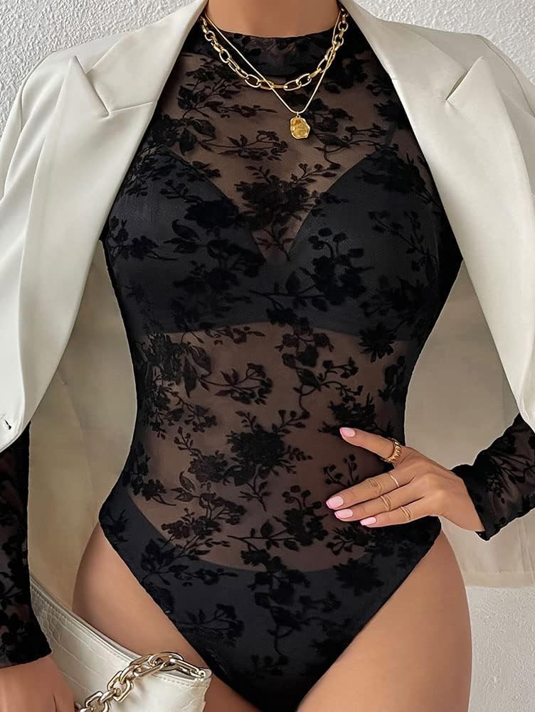 Generisk dambody med spetsar, långärmad eleganta bodys, sexig jumpsuit, toppar, bodysuit, stringtrosa, långärmad body, basic undertröja, V-ringad, party, topp, bustier, ledig, chic, body, spets, damer