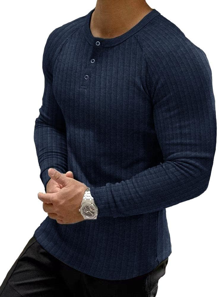 Muscle CMdr mäns ribbad Henley-skjorta kortärmad smal passform muskelskjorta anpassad bomull vardaglig långärmad