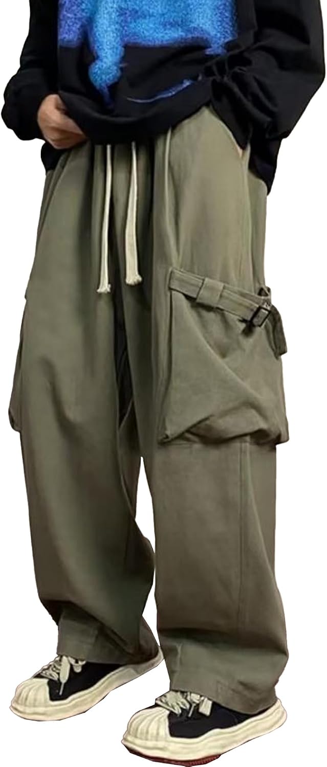 Trendiga fallskärmsbyxor för män trendiga unisex cargobyxor herr säckiga cargobyxor Y2K dragsko