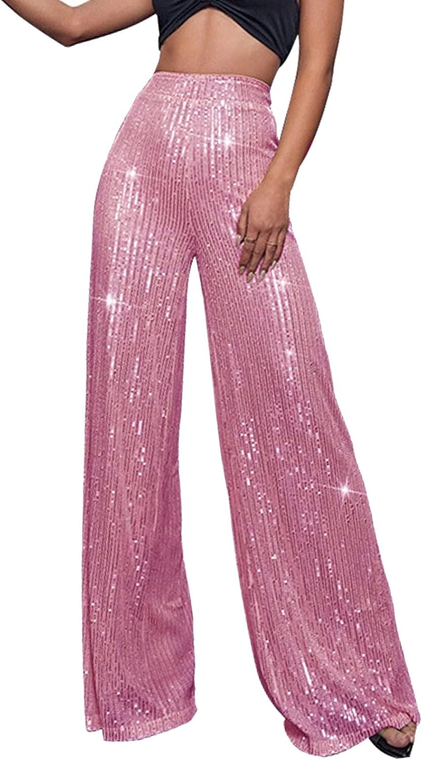 Glitterbyxor, dam, långa guld – paljettbyxor, dam, silver, paljetter, byxor, långa palazzobyxor, glänsande byxor, hög midja, joggingbyxor, långa yogabyxor, karneval, kostym 2025, nyårsafton, outfit,