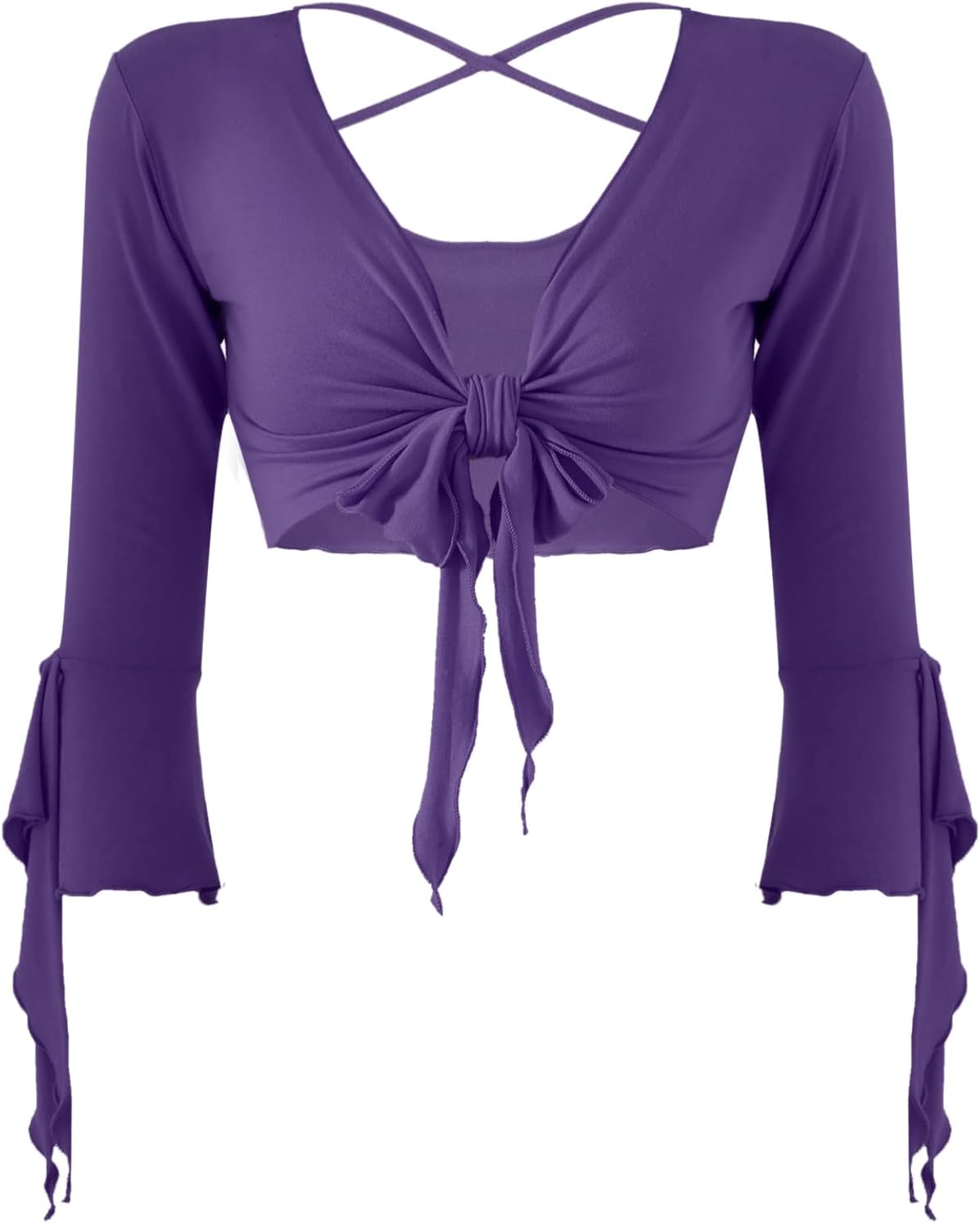 inlzdz Dam magdans topp 3/4 ärmar magfri blus topp cardigan med tofsar långärmad bolero Shrug topp rygglös crop top axeljacka festlig magdans kostym