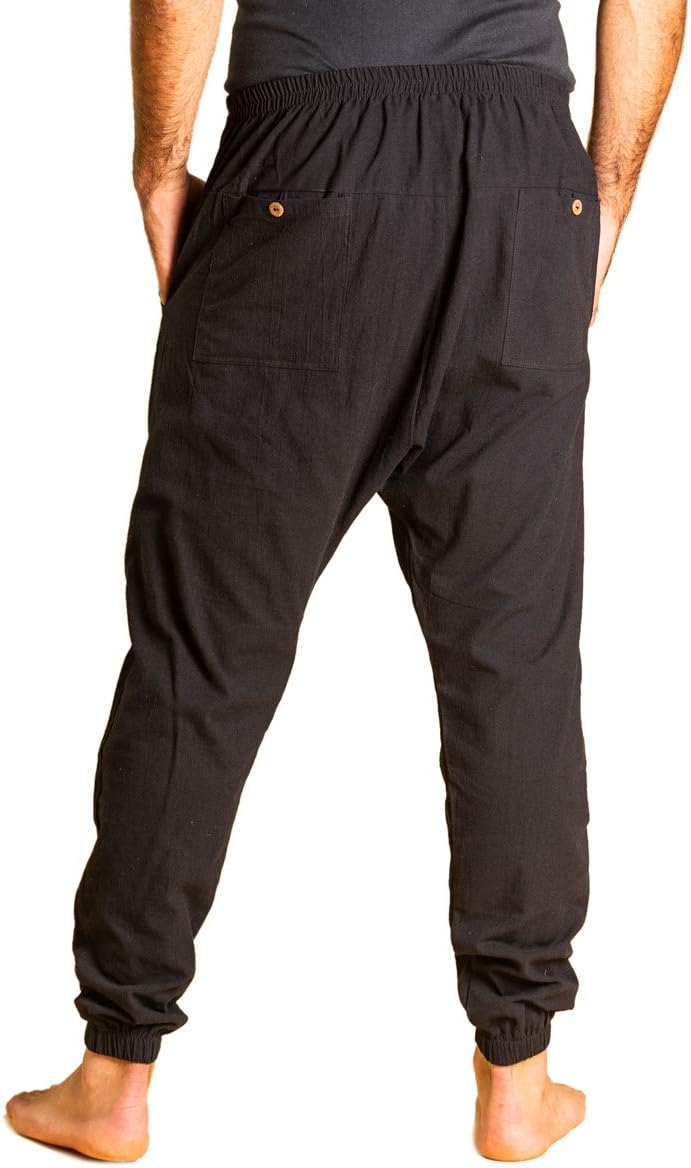 PANASIAM Yogi Pants Classic för dam och herr I bekväma fritidsbyxor i Aladin-Harem-stil – 100% bomull I optimal passform tack vare dragsko fram och elastisk linning bak I sommarbyxor