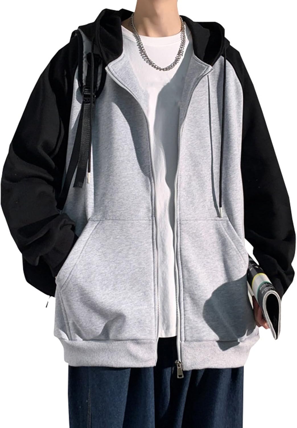 Y2K huvtröja herr hiphop huvtröja överdimensionerad passform urban huvtröjor Harajuku streetwear huvtröjor trendig koreansk tröja lös passform färg kontrast sweatshirt mode college jackor avslappnad