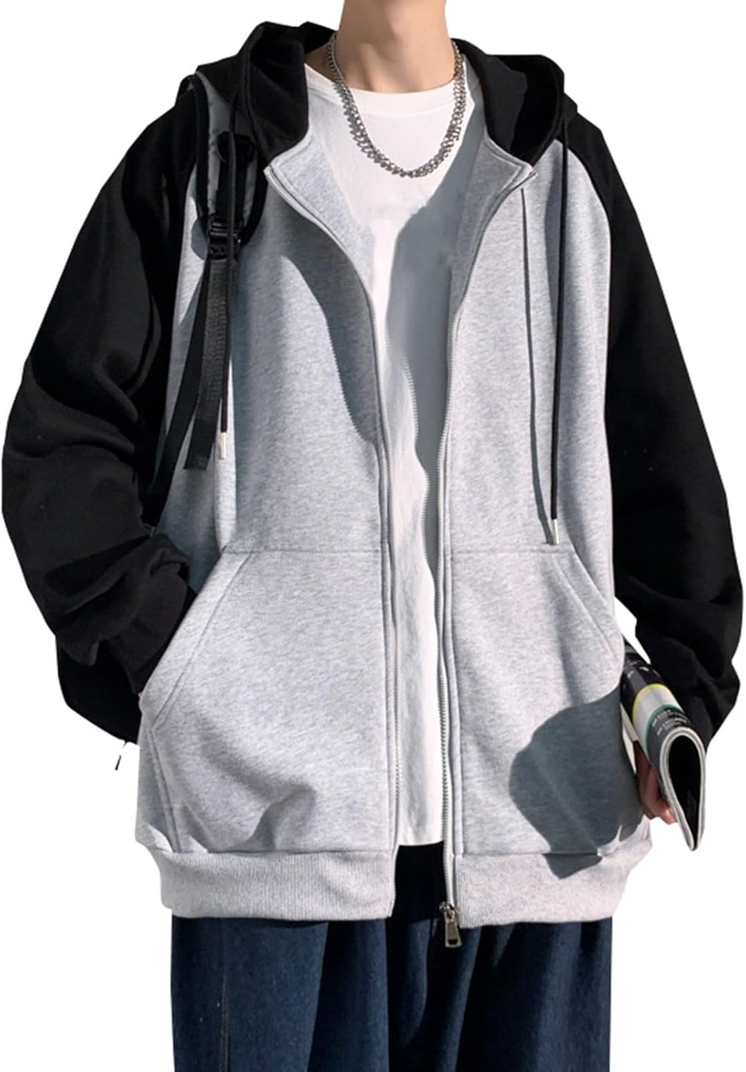 Y2K huvtröja herr hiphop huvtröja överdimensionerad passform urban huvtröjor Harajuku streetwear huvtröjor trendig koreansk tröja lös passform färg kontrast sweatshirt mode college jackor avslappnad
