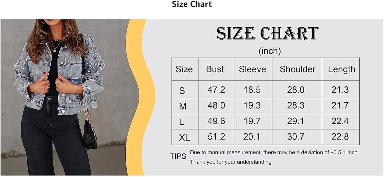 Womens Cropped Pearls Beading Jean Jacket Ripped Star Broderad jeansjacka Coat