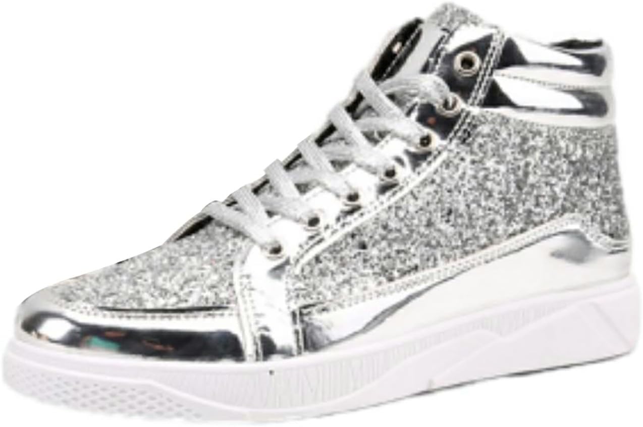 Skor herr glitter guld, paljetter sneakers herr sneakers hög topp fritidsskor glänsande promenadskor med tjock sula paljettskor karneval skateboardskor mode herrstövlar