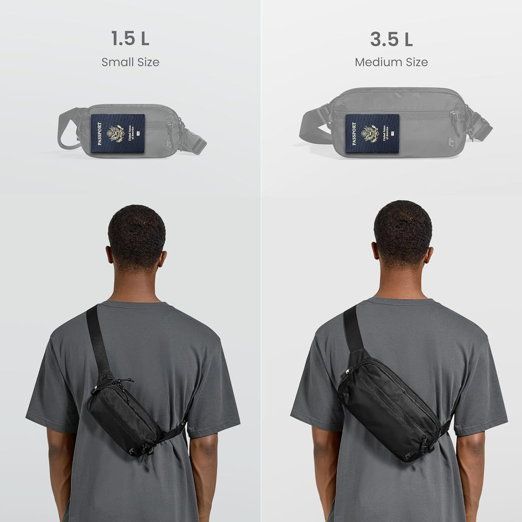 tomtoc 1,5 l crossbody väska med RFID-skydd, liten unisex axelremsväska, sling bag, lätt, vattentät sling bag, för utomhusresor, svart