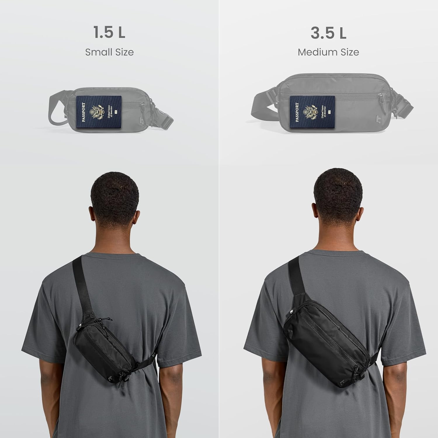 tomtoc 1,5 l crossbody väska med RFID-skydd, liten unisex axelremsväska, sling bag, lätt, vattentät sling bag, för utomhusresor, svart